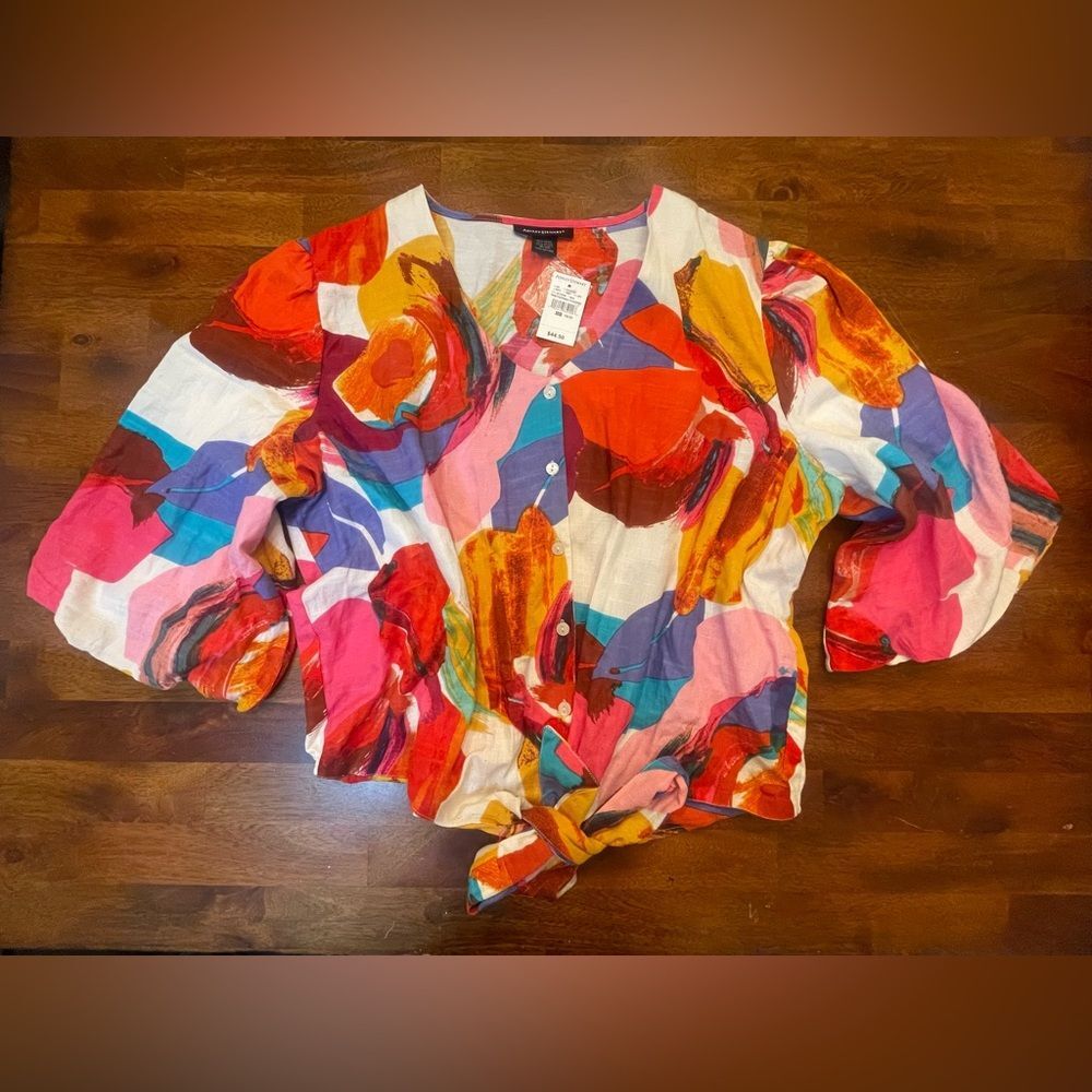 New! Ashley Stewart Colorful Abstract Button Blouse -18/20 - Picture 1 of 7